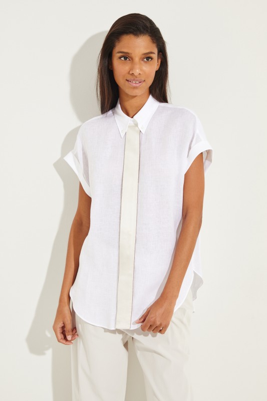 Leinen-Bluse mit Seidendetail Weiß