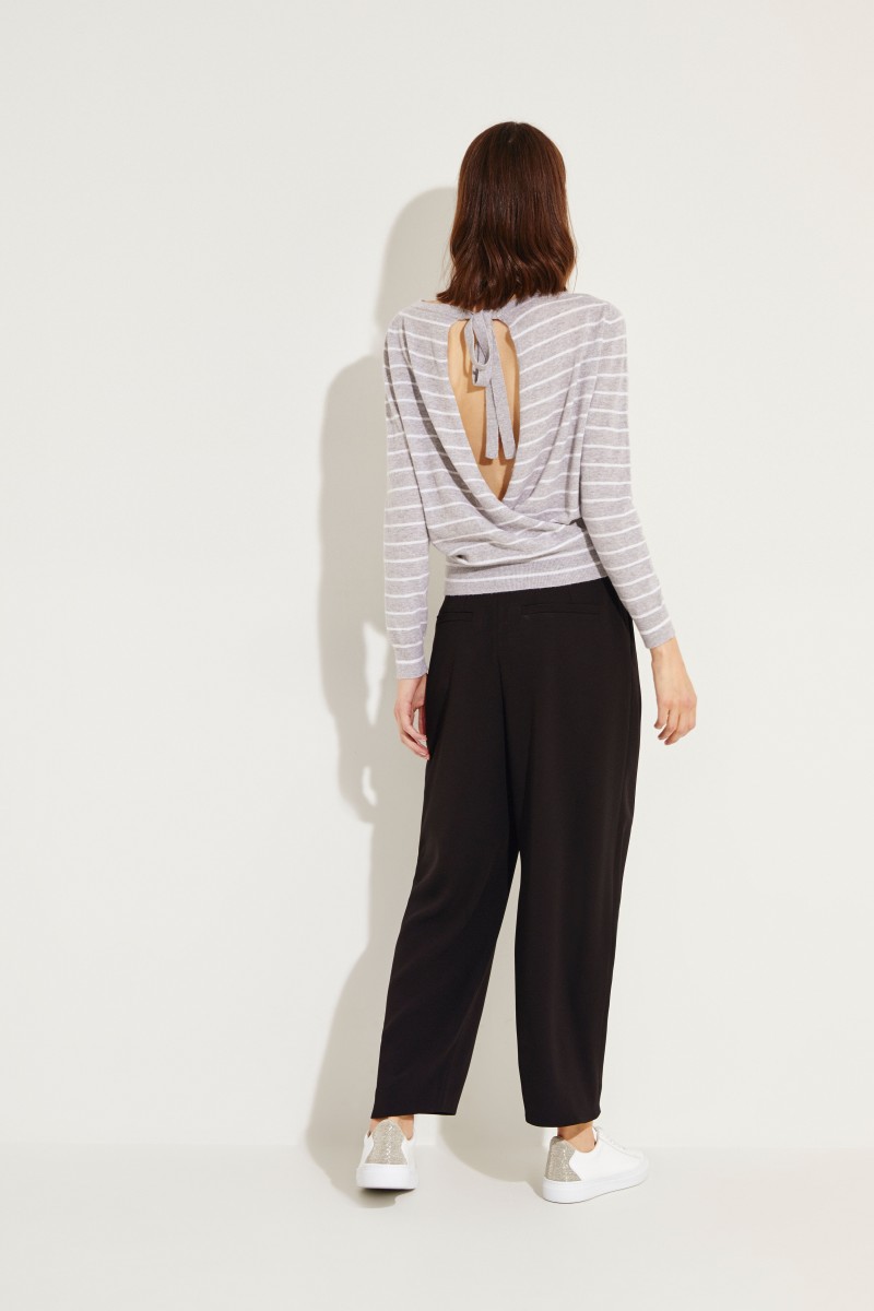 Cashmere-Pullover mit Schleifenverzierung Grau/Weiß