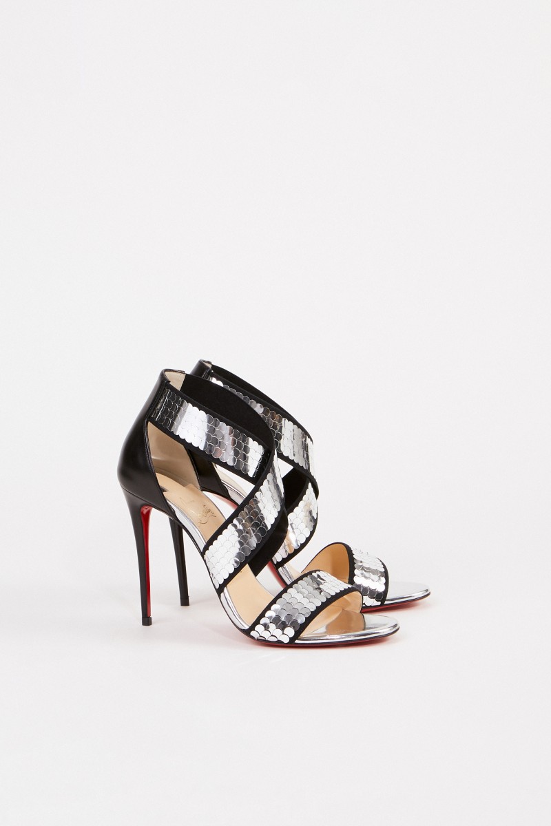 Sandalette 'Xili' mit Paillettendetails Schwarz/Silber