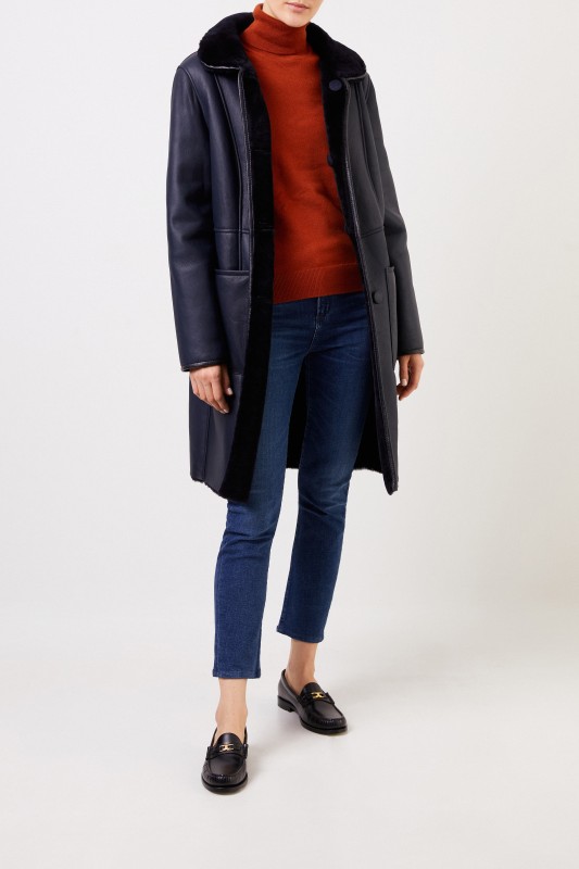 UNGER Wende-Lammfellmantel Navy