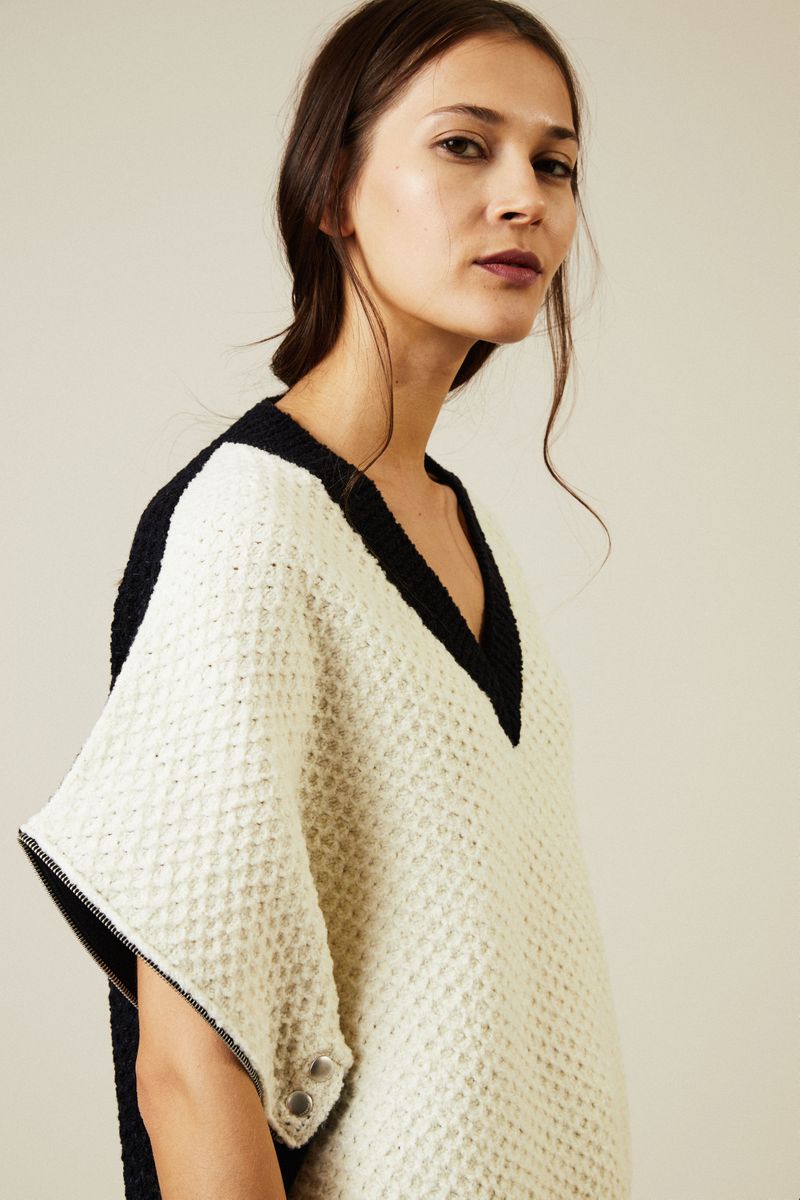Oversize Woll-Pullover mit Reißverschlüsse Navy/Weiß
