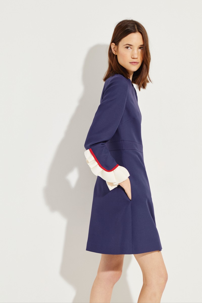 Woll-Seiden-Kleid mit Rüschendetails Blau