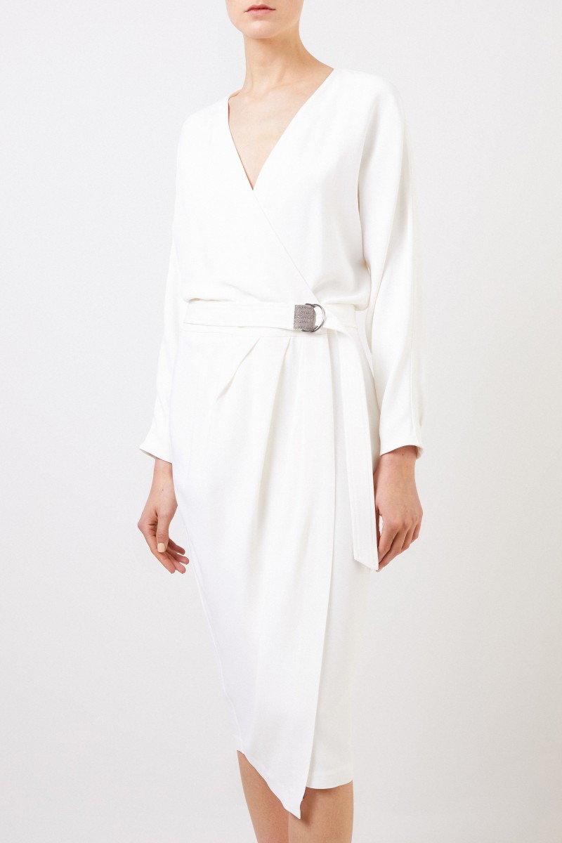 Brunello Cucinelli Wickelkleid mit Bindedetail Weiß