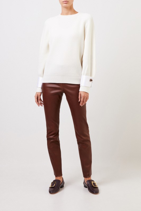 Brunello Cucinelli Cashmere-Pullover mit Manschettendetails Crème