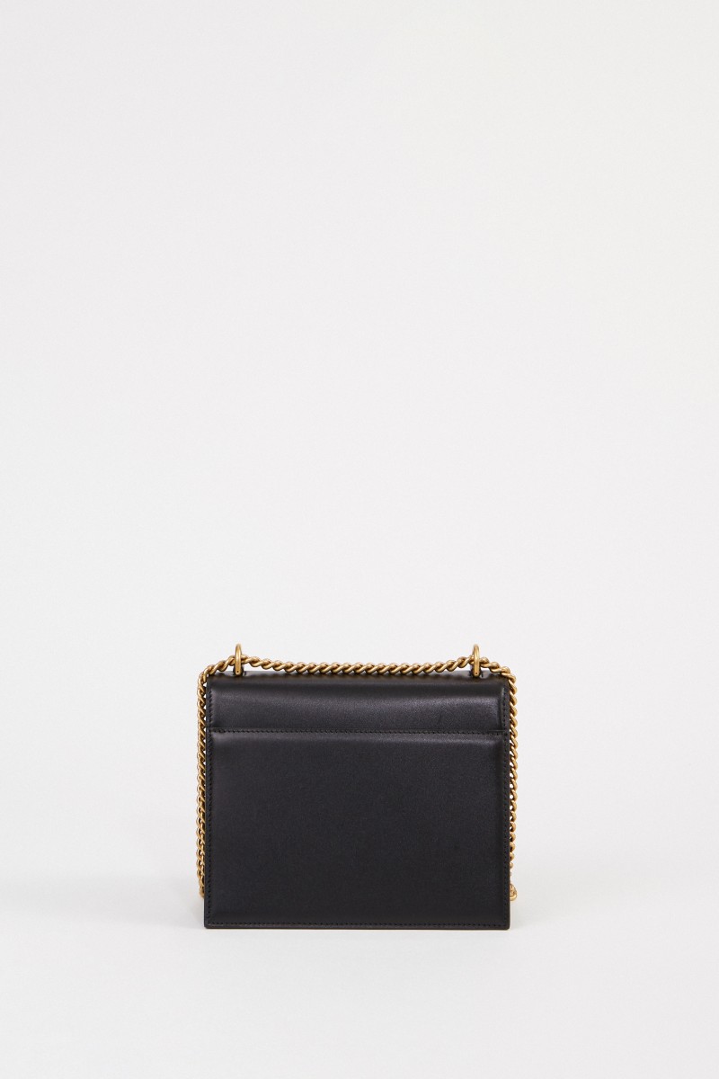 Leder-Tasche mit Kettenriemen Schwarz