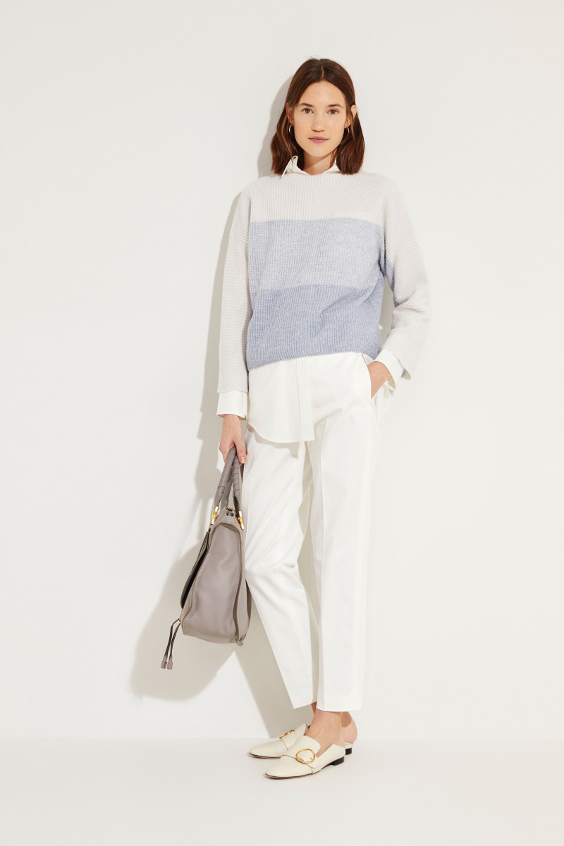 Cashmere-Leinen-Pullover Blau/Weiß