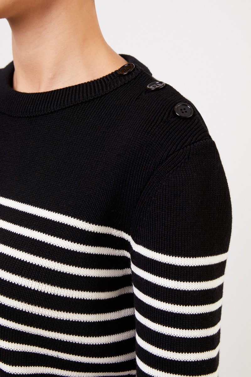 Gestreifter Pullover mit Knopfdetails Schwarz/Weiß