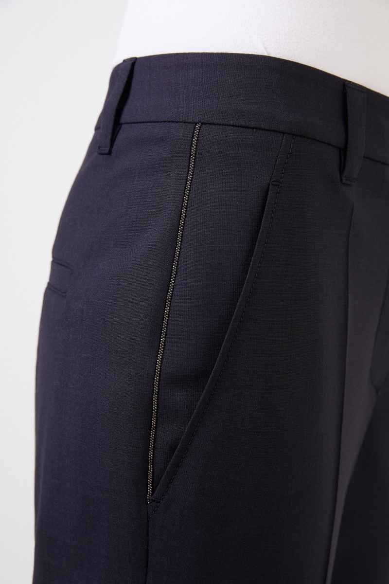 Brunello Cucinelli Woll-Hose mit Perlenverzierung Marineblau