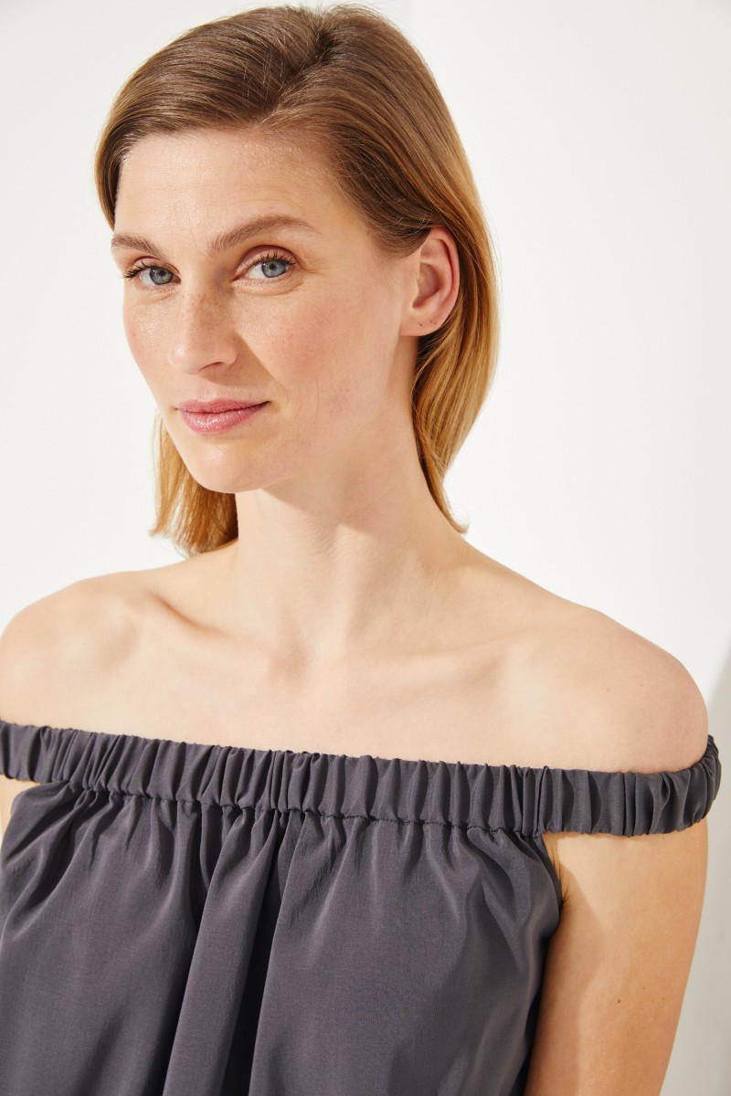 Brunello Cucinelli Off-Shoulder Seiden-Top Anthrazit