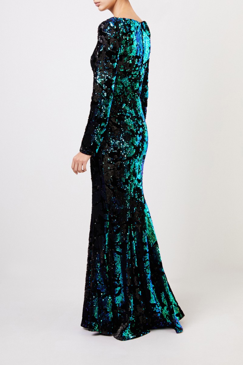 Langes Paillettenkleid 'Lorena 4' Schwarz/Multi