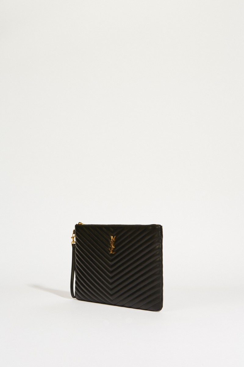 Leder-Clutch Monogram Schwarz