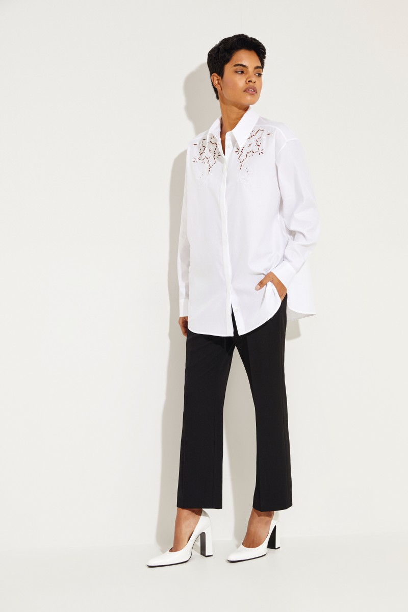 Baumwoll-Bluse mit floraler Spitze Weiß