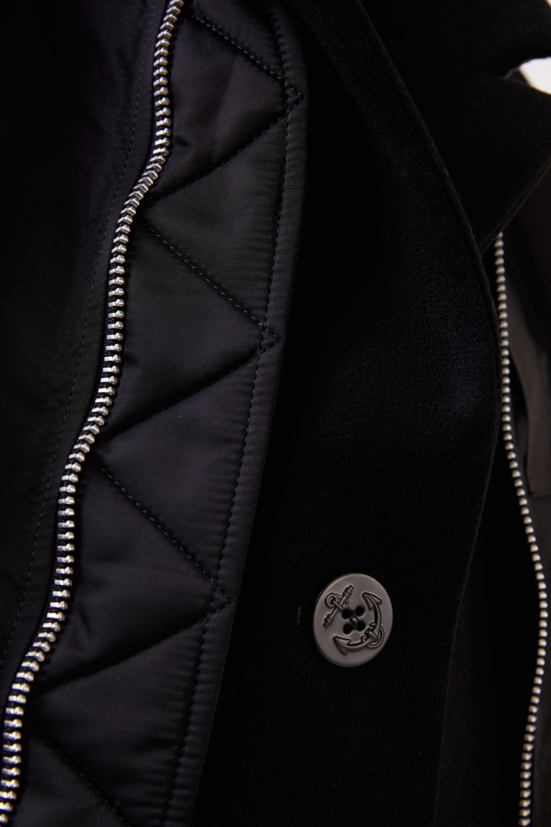 Sacai Mantel mit integrierter Bomberjacke Schwarz