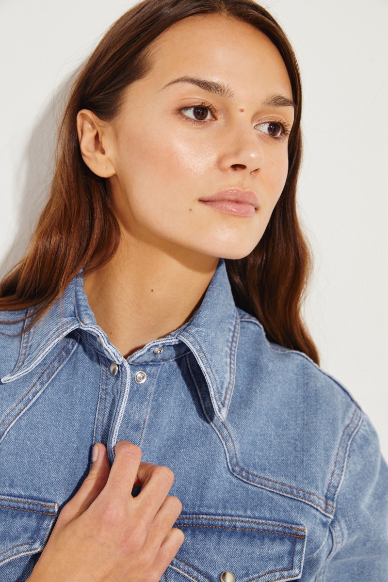 Jeans-Hemdblusenkleid 'Vilma' Blau
