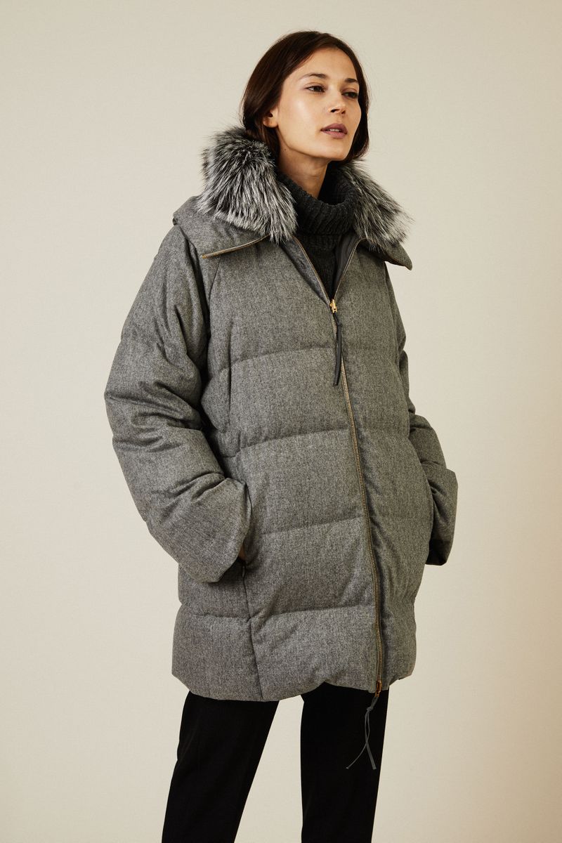 Wendbarer Woll-Cashmere-Parka mit Pelz Grau