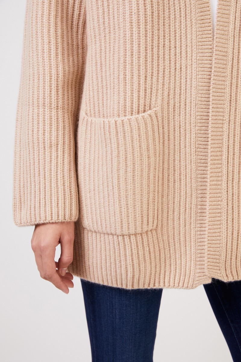 Allude Langer Cashmere-Cardigan Camel