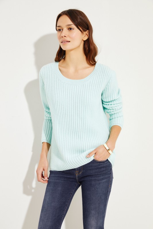 Rippstrick Cashmere-Pullover Aquablau
