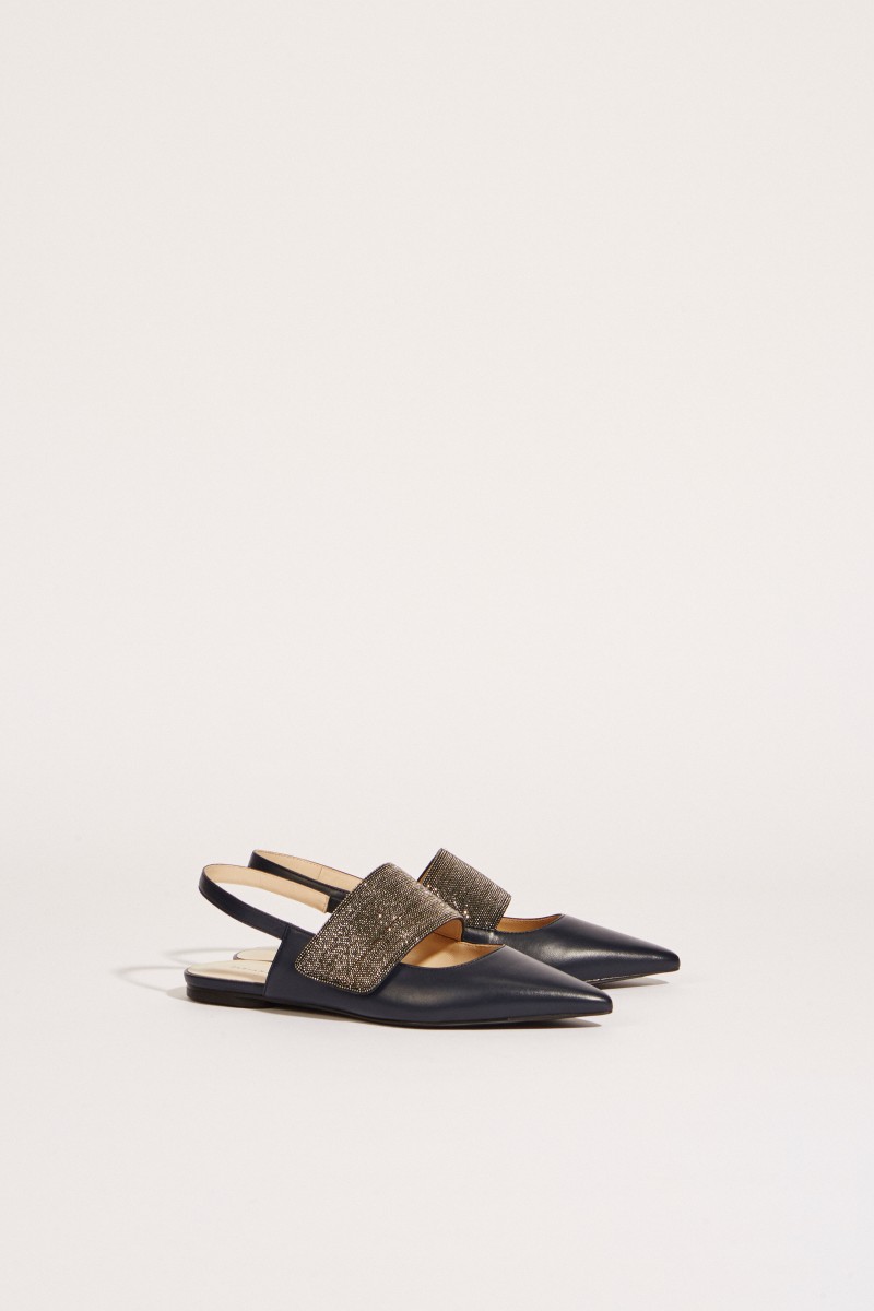 Leder-Flat mit Perlenverzierung Blau