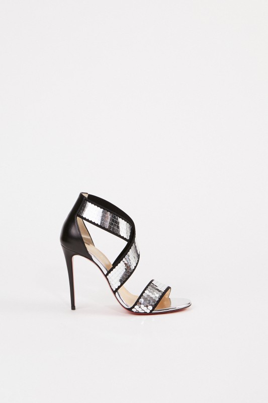 Sandalette 'Xili' mit Paillettendetails Schwarz/Silber