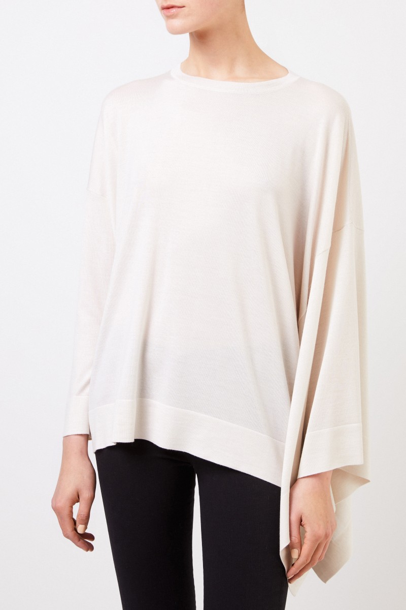 Asymmetrischer Woll-Seiden-Pullover Crème