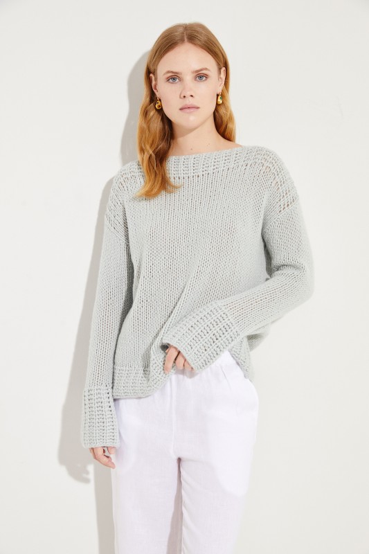 Handstrick-Cashmere-Pullover Salbei