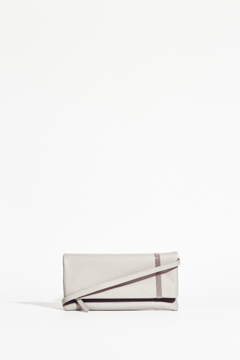 Leder-Clutch mit Perlenverzierung Grau