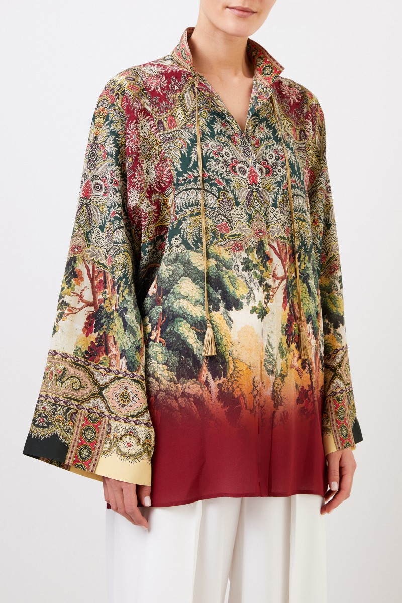 Seidenbluse mit Print Bordeaux/Multi