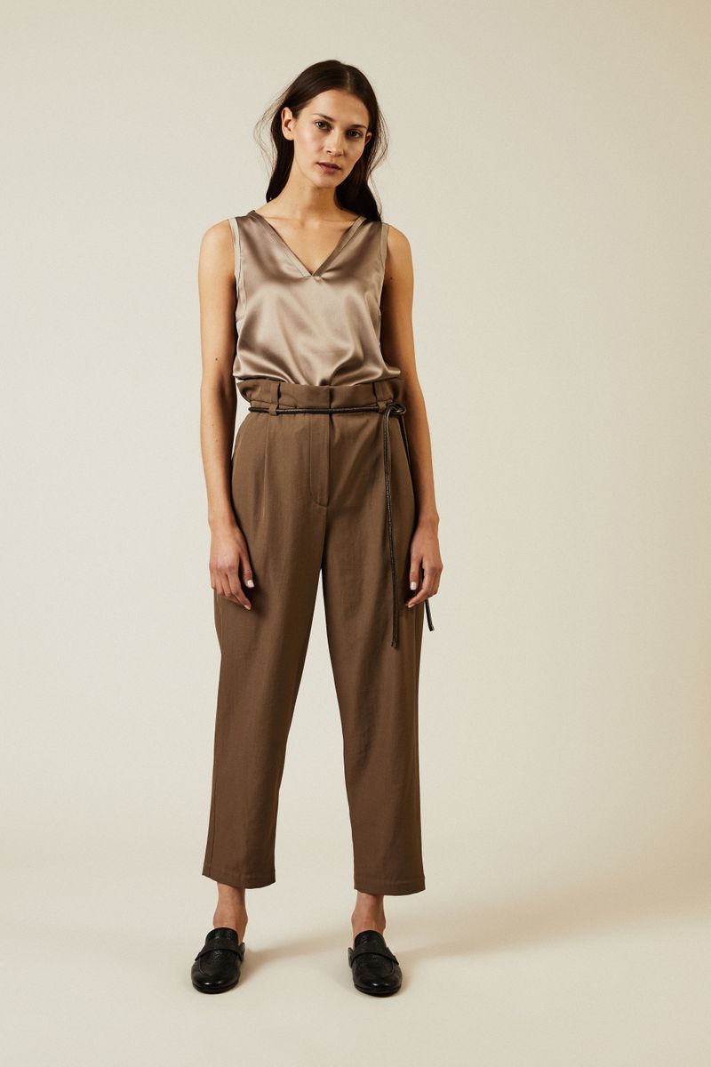 Woll-Hose mit Bindedetail Braun