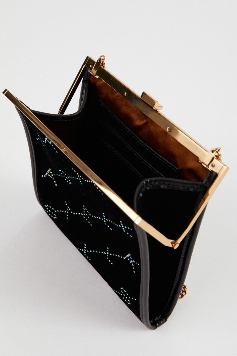 Stella McCartney Samt-Tasche 'Mini Frame Bag' Schwarz