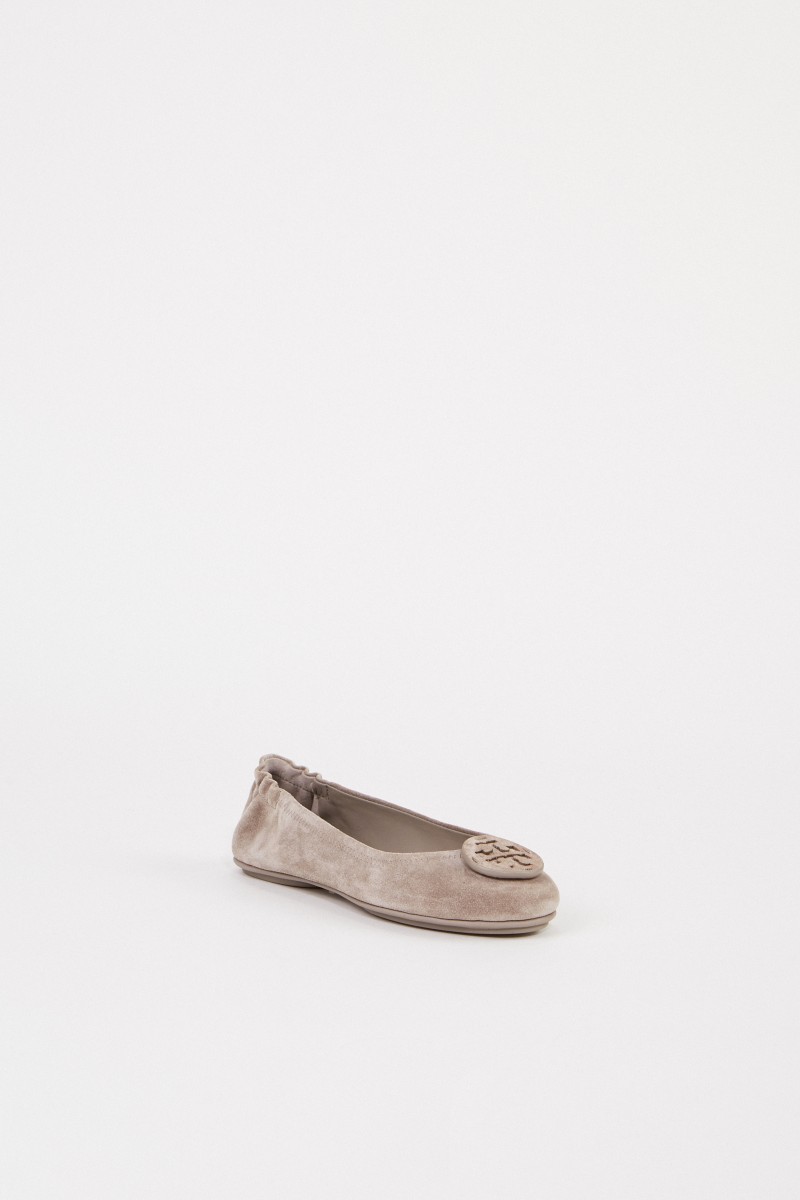 Tory Burch Leder-Ballerina 'Minnie Travel Ballet' Grau