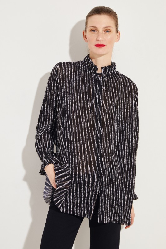 Plissee-Bluse mit Logo-Print Schwarz