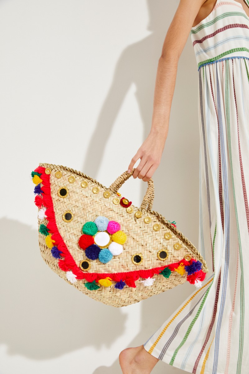 Korb-Tasche mit Pompoms Multi