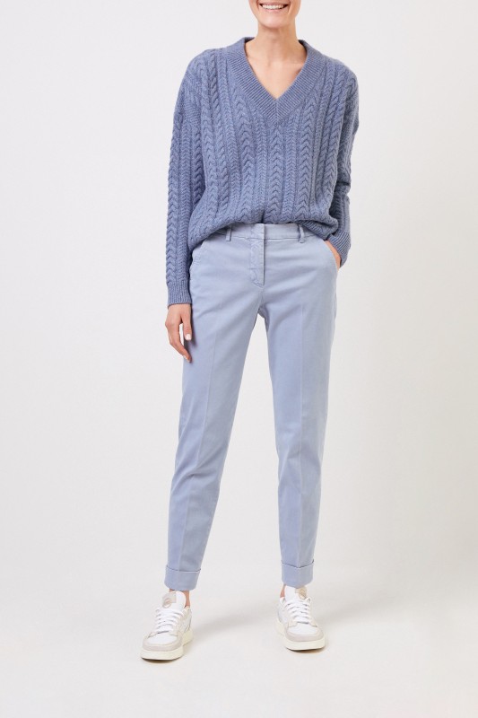 Cappellini Baumwoll-Hose mit umgeschlagenen Säumen Hellblau