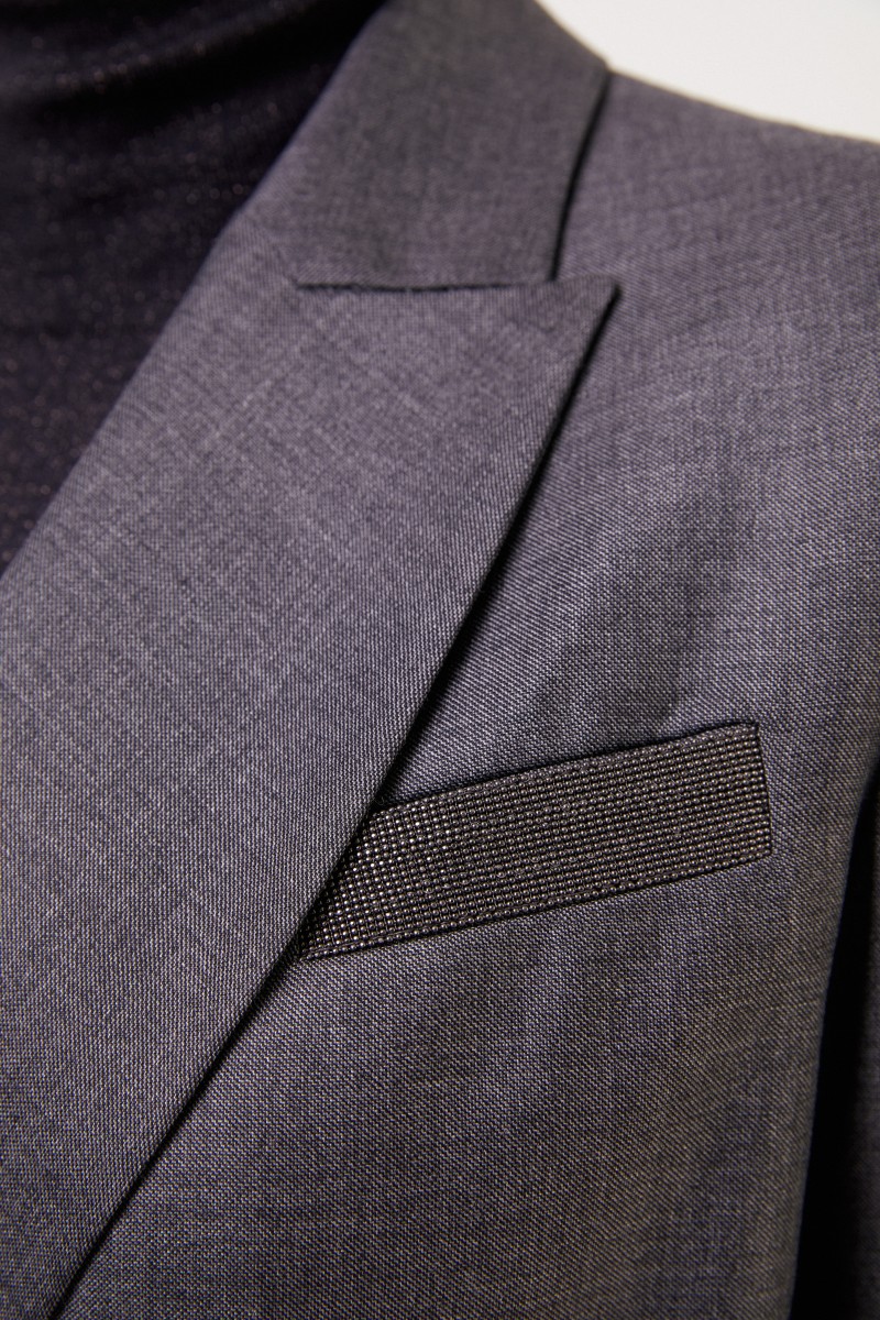 Brunello Cucinelli Woll-Hemdblusenkleid mit Wickeldetail Anthrazit
