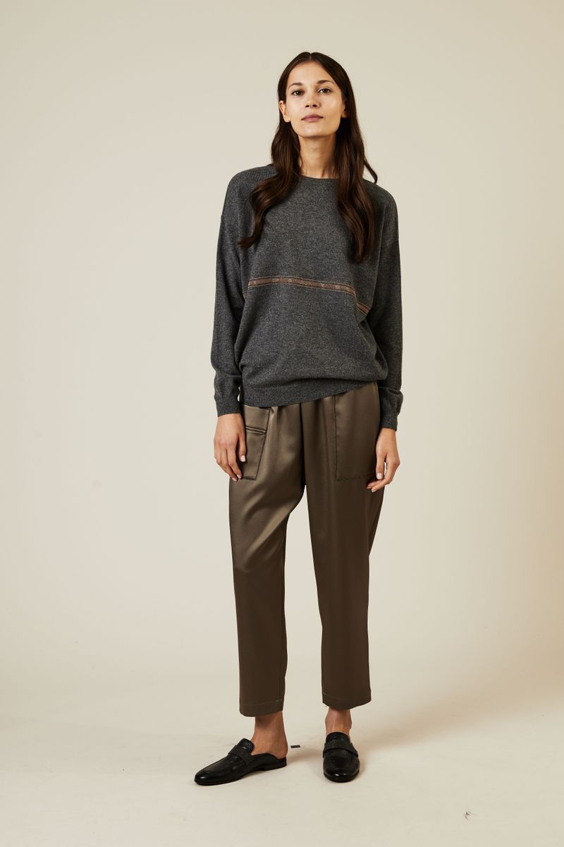 Cashmere Pullover mit Perlendetails Grau