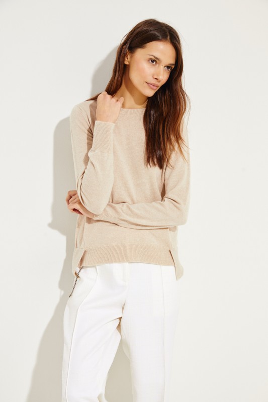 Cashmere-Rundhalspullover Beige