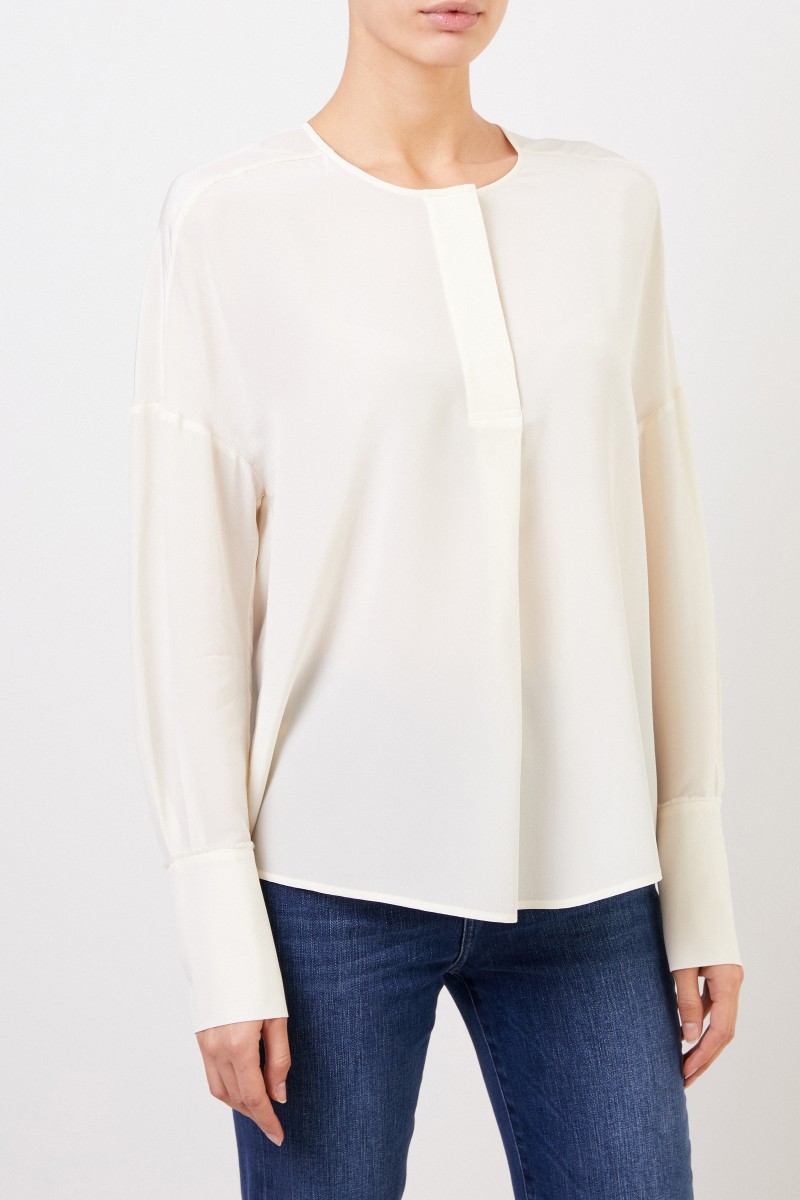 Seidenbluse 'Milenia' mit breiten Manschetten Ecru