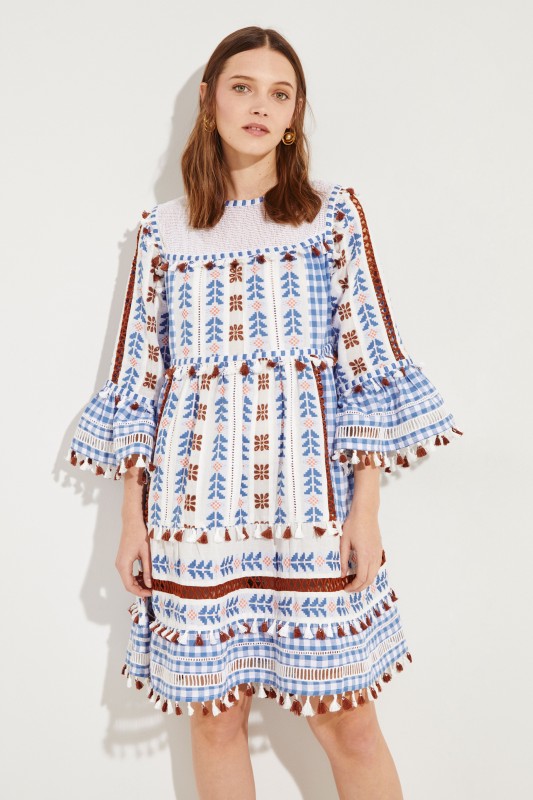 Midi-Kleid aus Baumwolle mit Troddeln 'Marioli' Multi