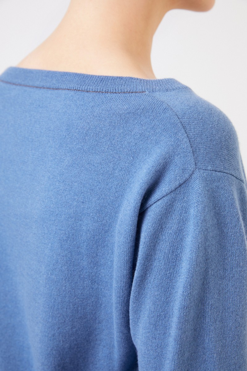Brunello Cucinelli Cashmere-Pullover mit Perlenverzierung Blau