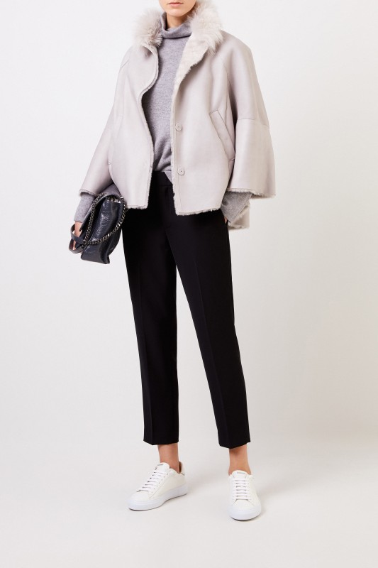 Manzoni 24 Lammfell-Jacke mit Cashmere-Kragen Hellgrau