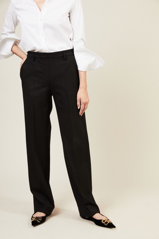 Woll-Hose mit weitem Bein Schwarz
