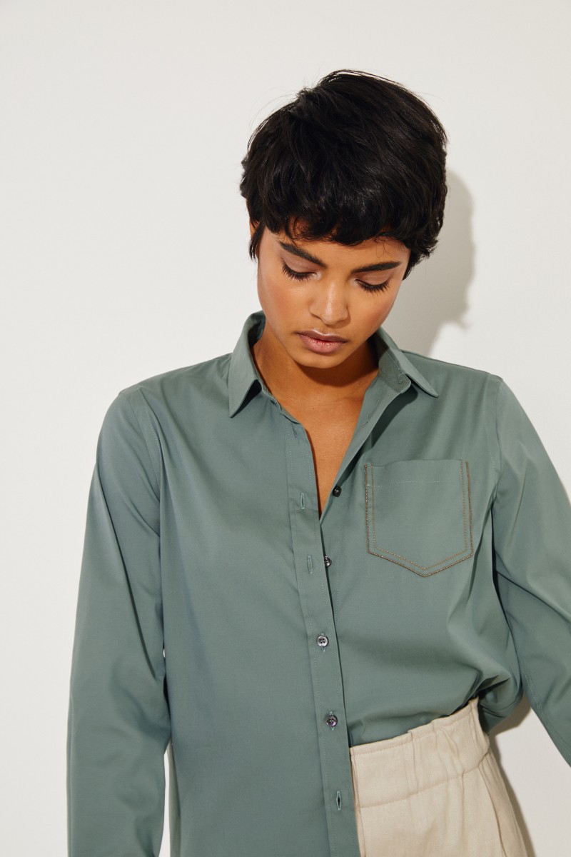 Klassische Bluse mit Perlen-Details Salbei