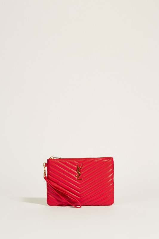 Gesteppte Leder-Clutch mit Logo Rot