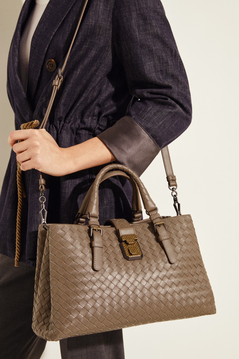 Geflochtene Tasche 'Roma Medium' Taupe