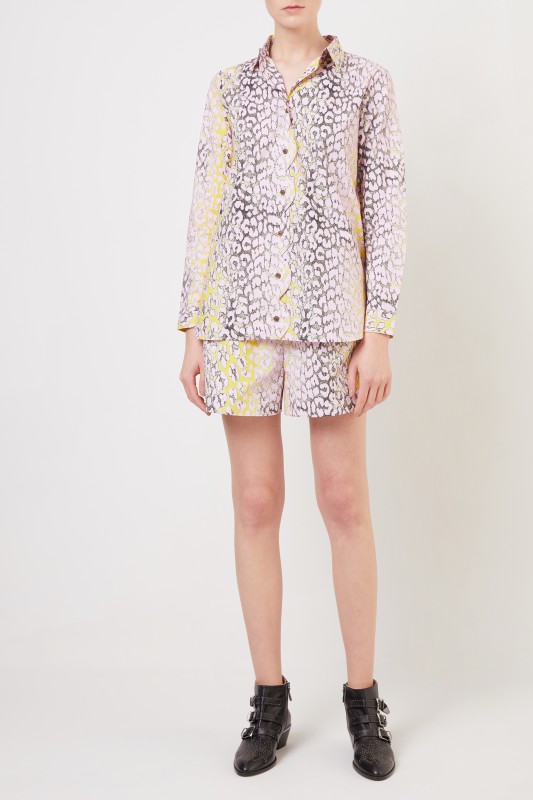 Baumwoll-Shorts mit Leoprint Violett/Gelb