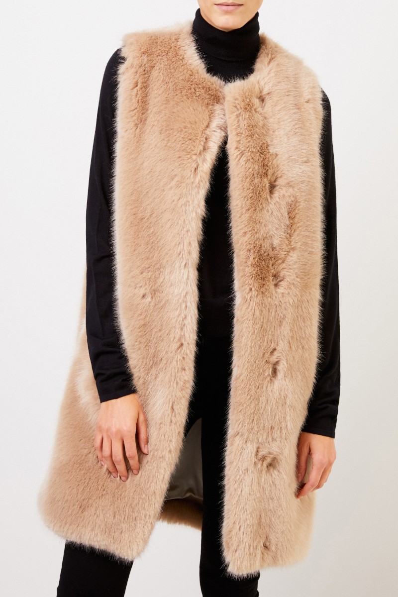 Stella McCartney Lange Faux Fur Weste Beige