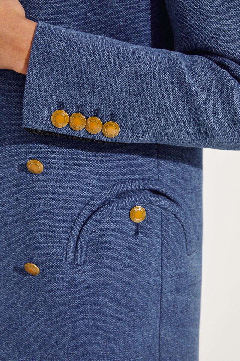 Baumwoll-Leinen-Blazer 'Blunose Everyday' Blau