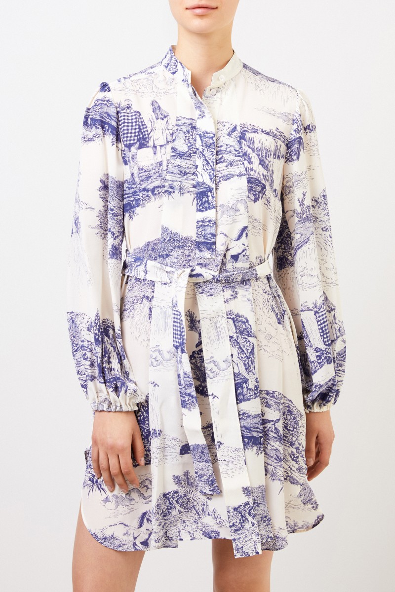 Chloé Seiden-Keid mit Print Weiß/Blau