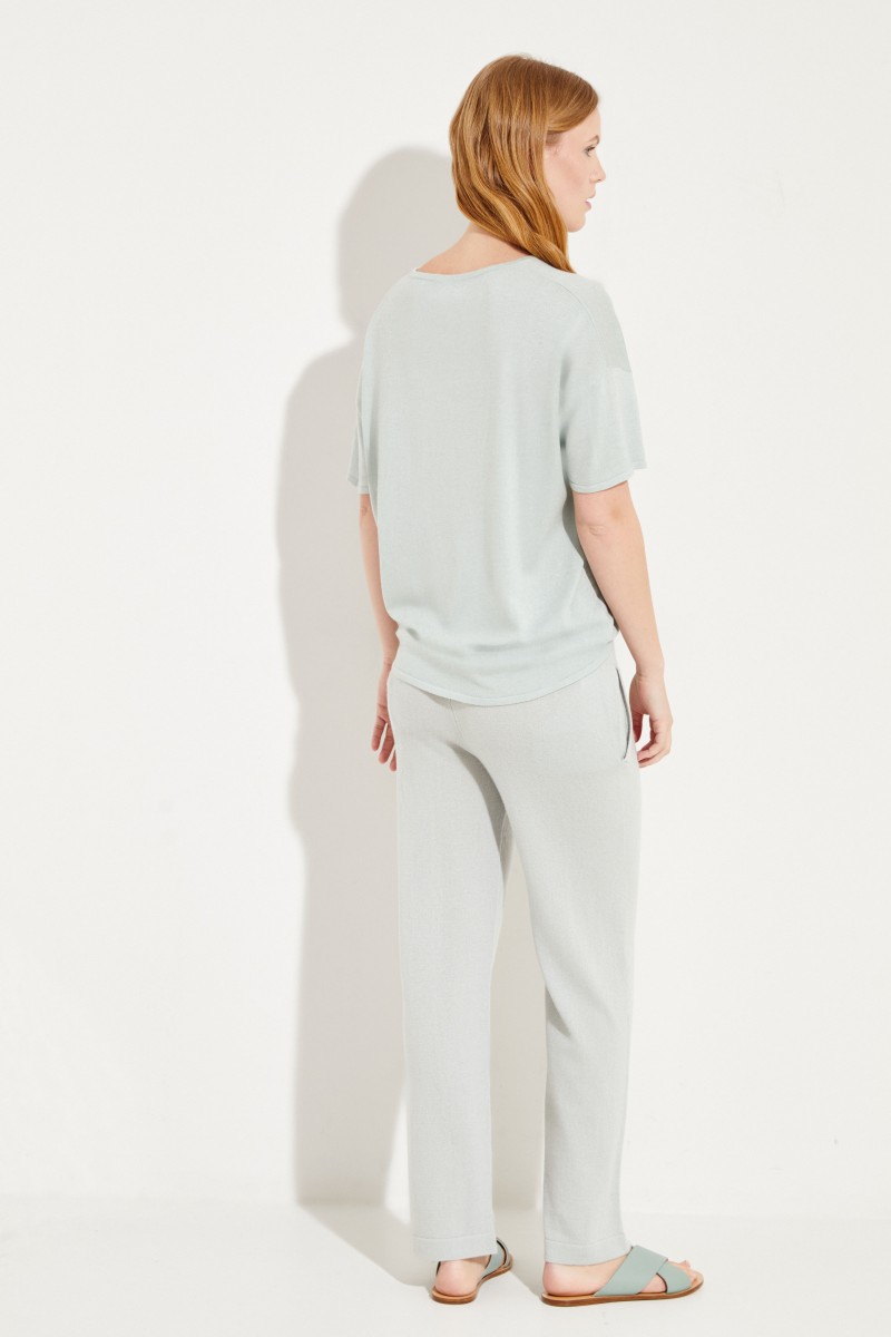 Kurzarm Seiden-Cashmere-Pullover Grün