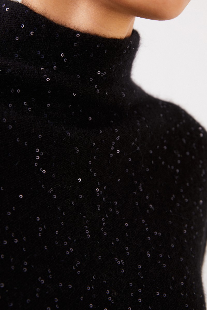 Fabiana Filippi Woll-Seidenkleid mit Pailletten Schwarz